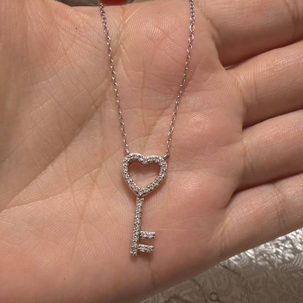 sterling silver  Heart Key Pendant Necklace